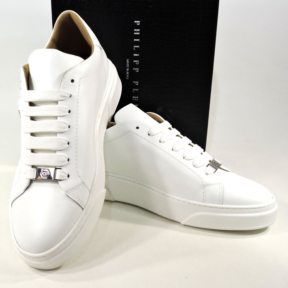 PHILIPP PLEIN 🇮🇹 MEN'S FASHION WHITE LEATHER COMFORT SNEAKERS - Picture 6 of 7